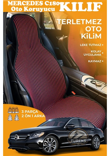 Mercedes C180 Uyumlu Kırmızı Prestij Serisi Dokuma Kumaş Oto Koltuk Kılıfı Ön Tam Arka Alt
