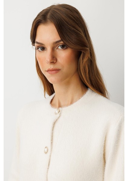 Düğme Detaylı Triko Hırka-EKRU fiyatları