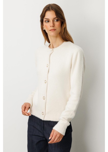 Düğme Detaylı Triko Hırka-EKRU modelleri