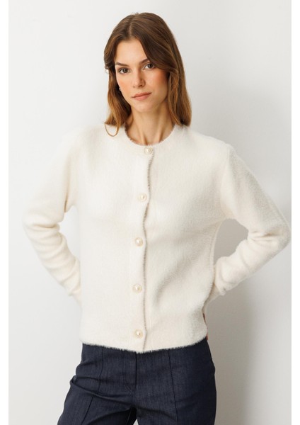 Düğme Detaylı Triko Hırka-EKRU fırsatları