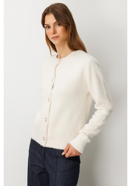 Düğme Detaylı Triko Hırka-EKRU indirimleri