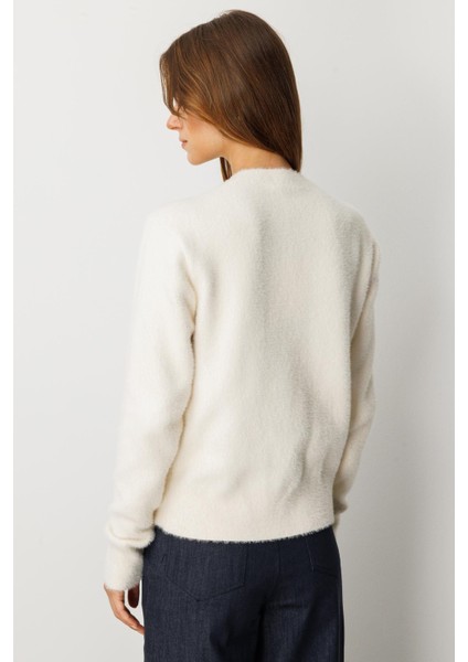 Düğme Detaylı Triko Hırka-EKRU