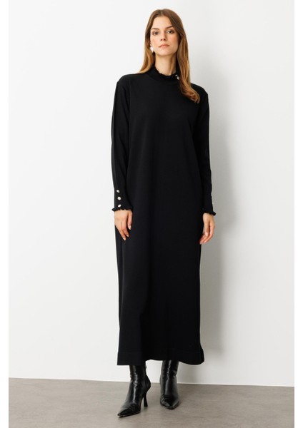 Farbela Detaylı Uzun Triko Elbise-SİYAH modelleri