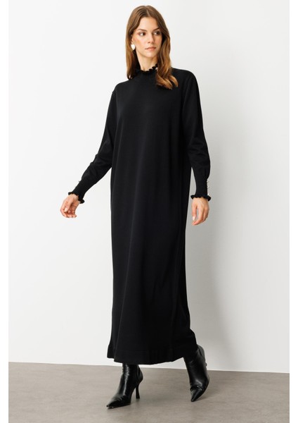 Farbela Detaylı Uzun Triko Elbise-SİYAH indirimleri