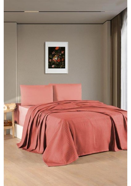 Kristal Bamboo Lastikli Çarşaflı Çift Kişilik Pike Takımı Kiremit