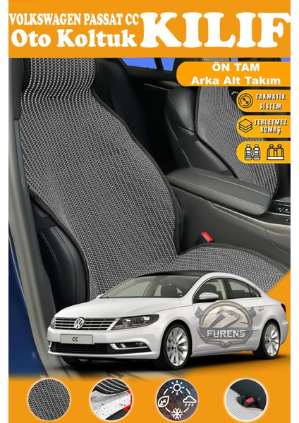Volkswagen Passat cc Uyumlu Siyah Prestij Serisi Dokuma Kumaş Oto Koltuk Kılıfı Ön Tam Arka Alt
