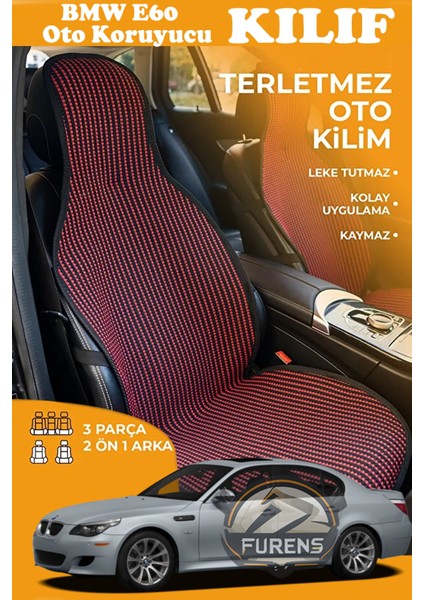 Bmw E60 Uyumlu Kırmızı Prestij Serisi Dokuma Kumaş Oto Koltuk Kılıfı Ön Tam Arka Alt