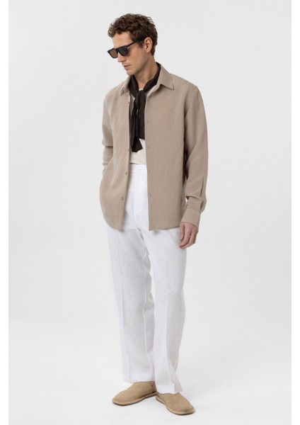Bej Relax Fit Modal Kumaş Erkek Gömlek fiyatları