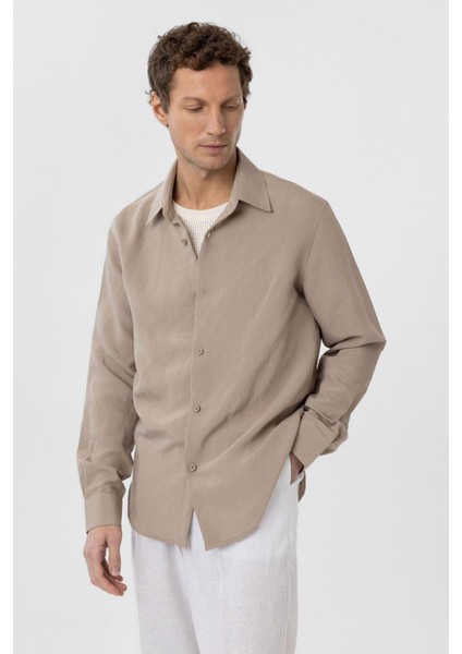 Bej Relax Fit Modal Kumaş Erkek Gömlek modelleri