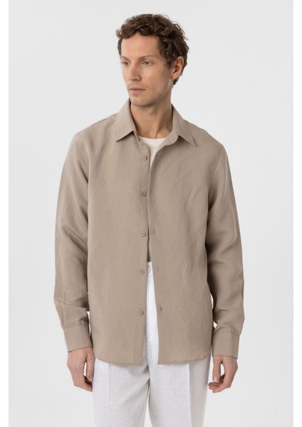 Bej Relax Fit Modal Kumaş Erkek Gömlek fırsatları