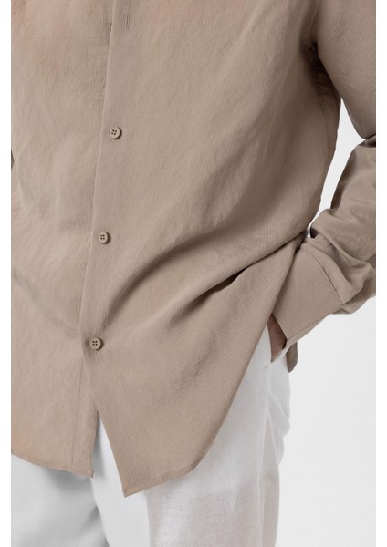 Bej Relax Fit Modal Kumaş Erkek Gömlek indirimleri