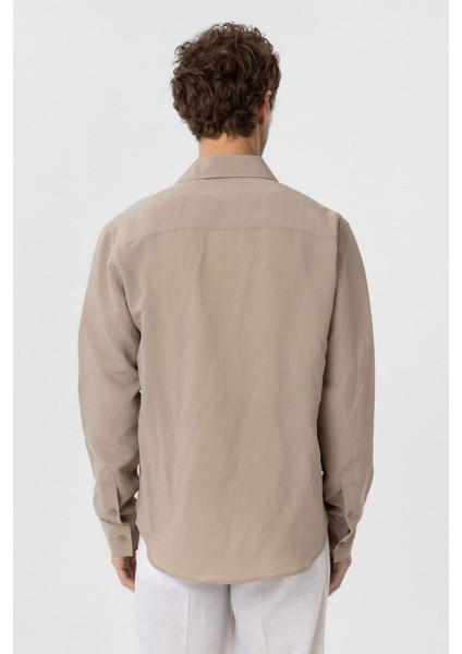 Bej Relax Fit Modal Kumaş Erkek Gömlek