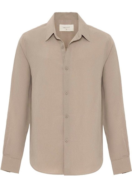 Bej Relax Fit Modal Kumaş Erkek Gömlek