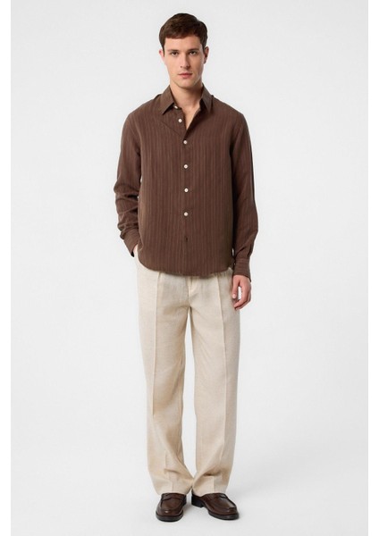 Kahve Çizgili ve Dokulu Erkek Gömlek fiyatları