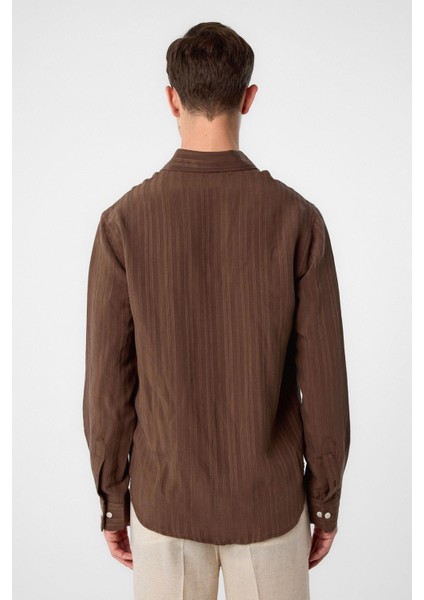Kahve Çizgili ve Dokulu Erkek Gömlek indirimleri