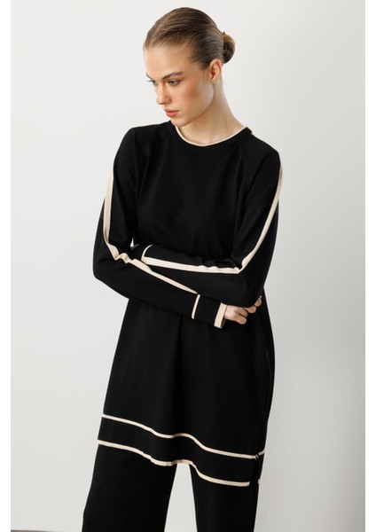 Çizgi Detaylı Triko Takım-SİYAH modelleri