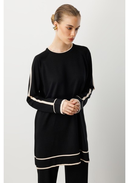 Çizgi Detaylı Triko Takım-SİYAH fırsatları