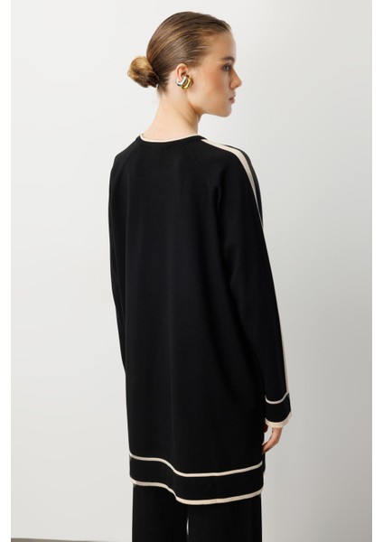 Çizgi Detaylı Triko Takım-SİYAH