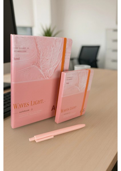 2 Adet Ajanda Çizgili Not Defteri-Uçlu Kalem Hediyeli Waves Light