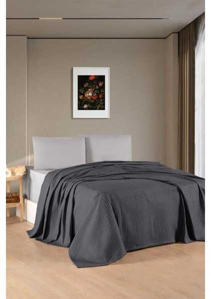 Kristal Bamboo Lastikli Çarşaflı Çift Kişilik Pike Takımı Antrasit