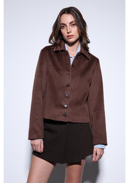 Kahve Gömlek Yaka Kısa Kaşe Ceket