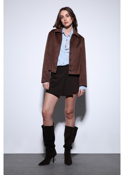 Kahve Gömlek Yaka Kısa Kaşe Ceket modelleri