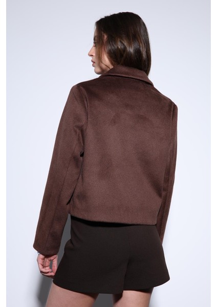 Kahve Gömlek Yaka Kısa Kaşe Ceket