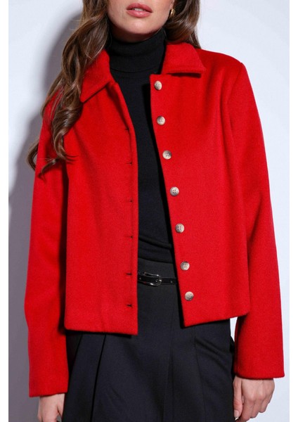 Kırmızı Gömlek Yaka Kısa Kaşe Ceket