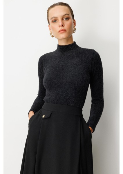 Yarım Balıkçı Kısa Triko Kazak-SİYAH indirimleri