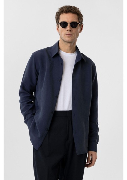 Lacivert Relax Fit Modal Kumaş Erkek Gömlek