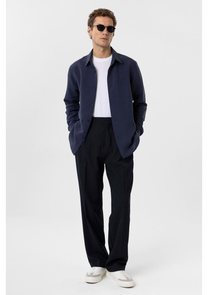 Lacivert Relax Fit Modal Kumaş Erkek Gömlek fiyatları