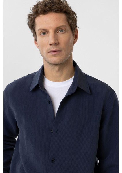Lacivert Relax Fit Modal Kumaş Erkek Gömlek indirimleri