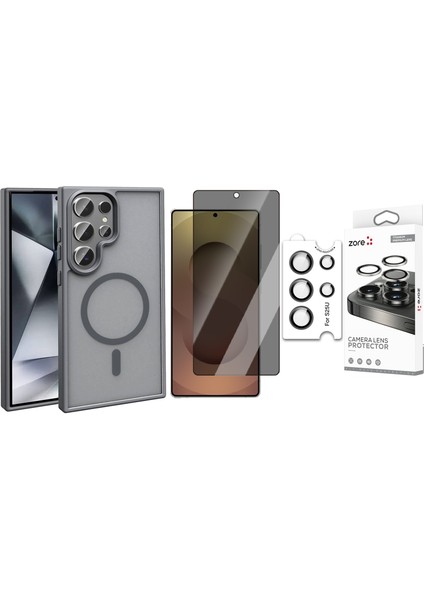 Galaxy S25 Ultra Kılıf Magsafe Şarj Özellikli Mat Arka Yüzey Zore Sio Kapak + Safir Kamera Lens + Hayalet Ekran Koruyucu