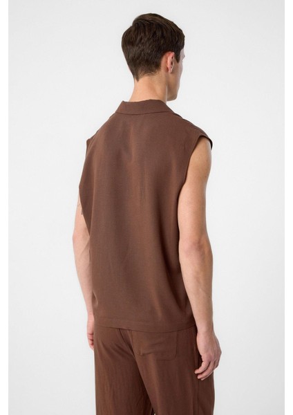 Kahve Keten Karışımlı Kolsuz Erkek Gömlek indirimleri