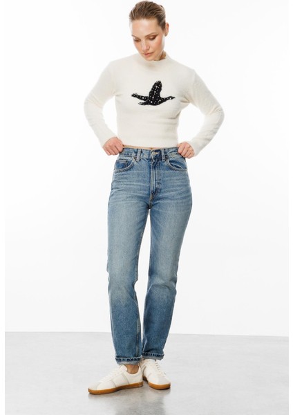 Kuş Detaylı Crop Kazak-EKRU fırsatları