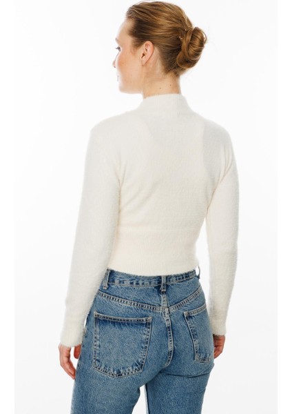 Kuş Detaylı Crop Kazak-EKRU