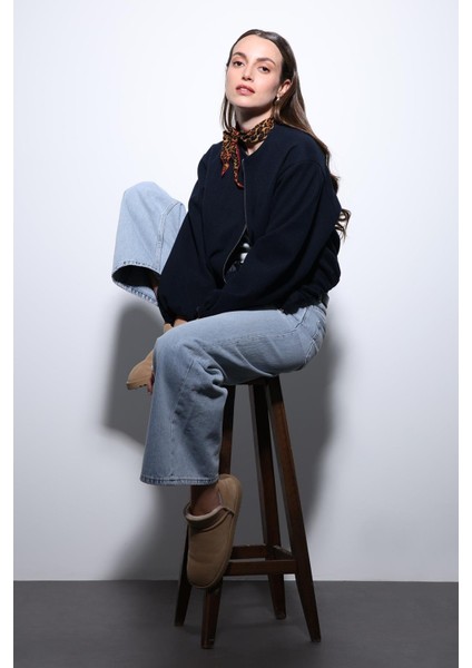 Lacivert Bel Lastikli Crop Kadın Mont fiyatları