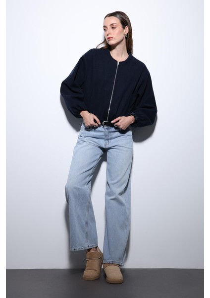 Lacivert Bel Lastikli Crop Kadın Mont fırsatları