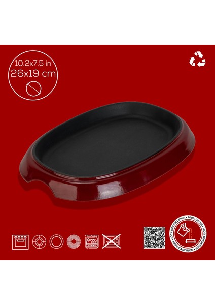 Döküm Oval Fajita Tabağı Ölçü 26X19CM.-BORDO fırsatları
