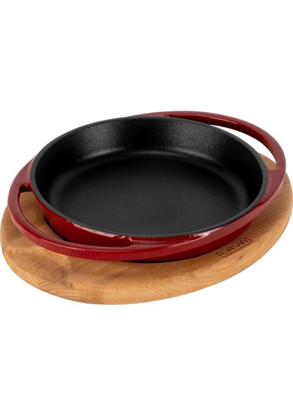 Döküm Yuvarlak Sahan Döküm Demir Yekpare Çift Kulplu Kayın Servis Ahşabı ÇAP(Ø)20CM.-BORDO fiyatları