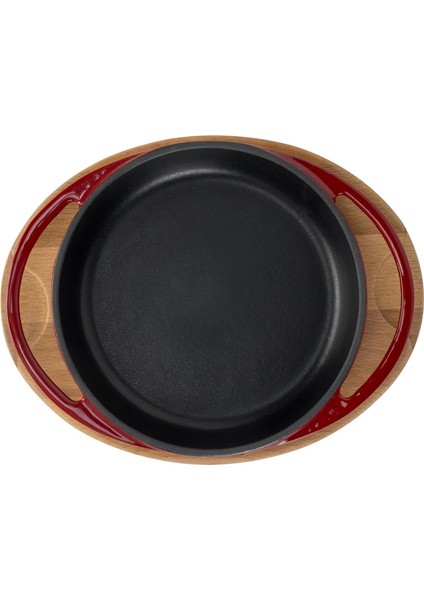 Döküm Yuvarlak Sahan Döküm Demir Yekpare Çift Kulplu Kayın Servis Ahşabı ÇAP(Ø)20CM.-BORDO modelleri