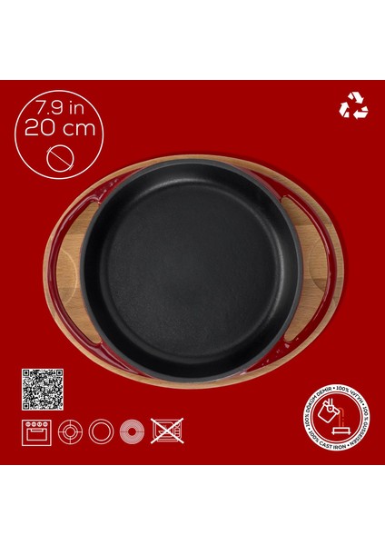 Döküm Yuvarlak Sahan Döküm Demir Yekpare Çift Kulplu Kayın Servis Ahşabı ÇAP(Ø)20CM.-BORDO fırsatları