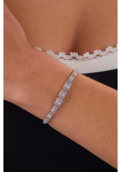 Üçlü Sıralı Baget Su Yolu Gümüş Bileklik