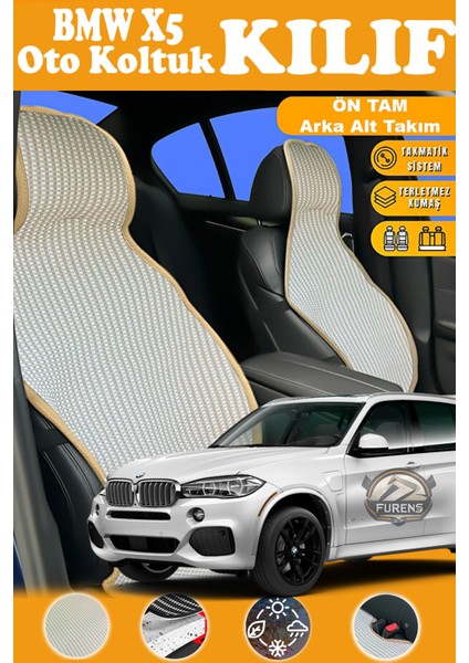 Bmw X5 Uyumlu Bej Prestij Serisi Dokuma Kumaş Oto Koltuk Kılıfı Ön Tam Arka Alt