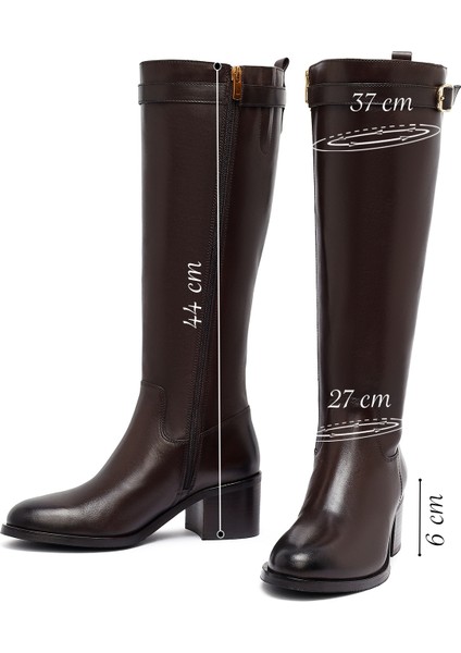 Kadın Kahverengi Fermuarlı Kalın Topuklu Deri Çizme 25WFD282018 fiyatları