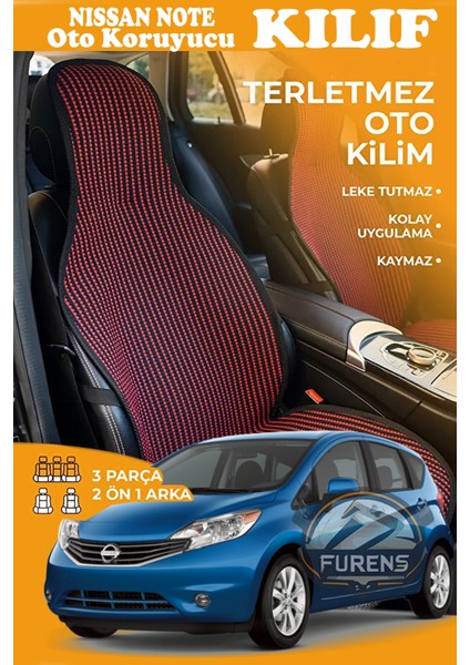 Nissan Note Uyumlu Kırmızı Prestij Serisi Dokuma Kumaş Oto Koltuk Kılıfı Ön Tam Arka Alt
