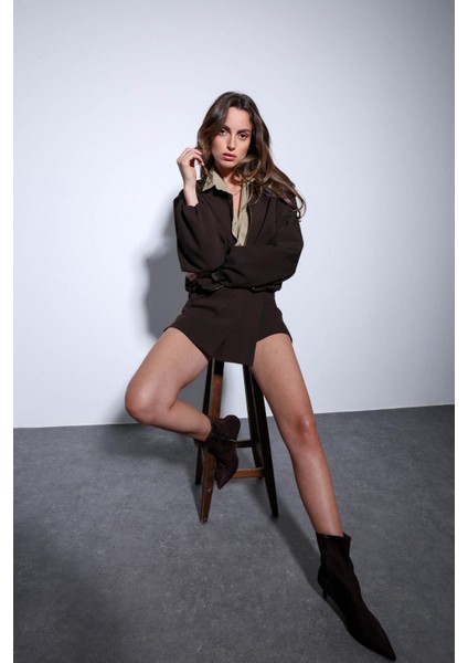 Kahve Fermuarlı Bomber Kadın Ceket