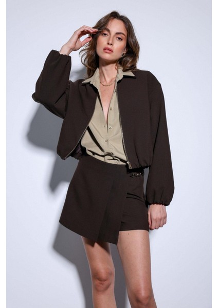 Kahve Fermuarlı Bomber Kadın Ceket fiyatları