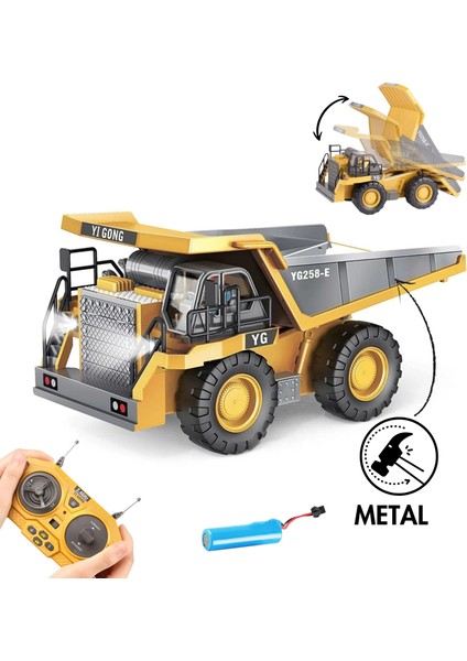 Uzaktan Kumandalı Full Fonksiyon Metal Premium Model Bulldozer, Ekskavatör ve Kamyon 1:16 Ölçek Şarjlı Sesli Işıklı 3 Model (Tam Fonksiyon) (Kamyon) fiyatları