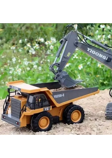 Uzaktan Kumandalı Full Fonksiyon Metal Premium Model Bulldozer, Ekskavatör ve Kamyon 1:16 Ölçek Şarjlı Sesli Işıklı 3 Model (Tam Fonksiyon) (Kamyon)